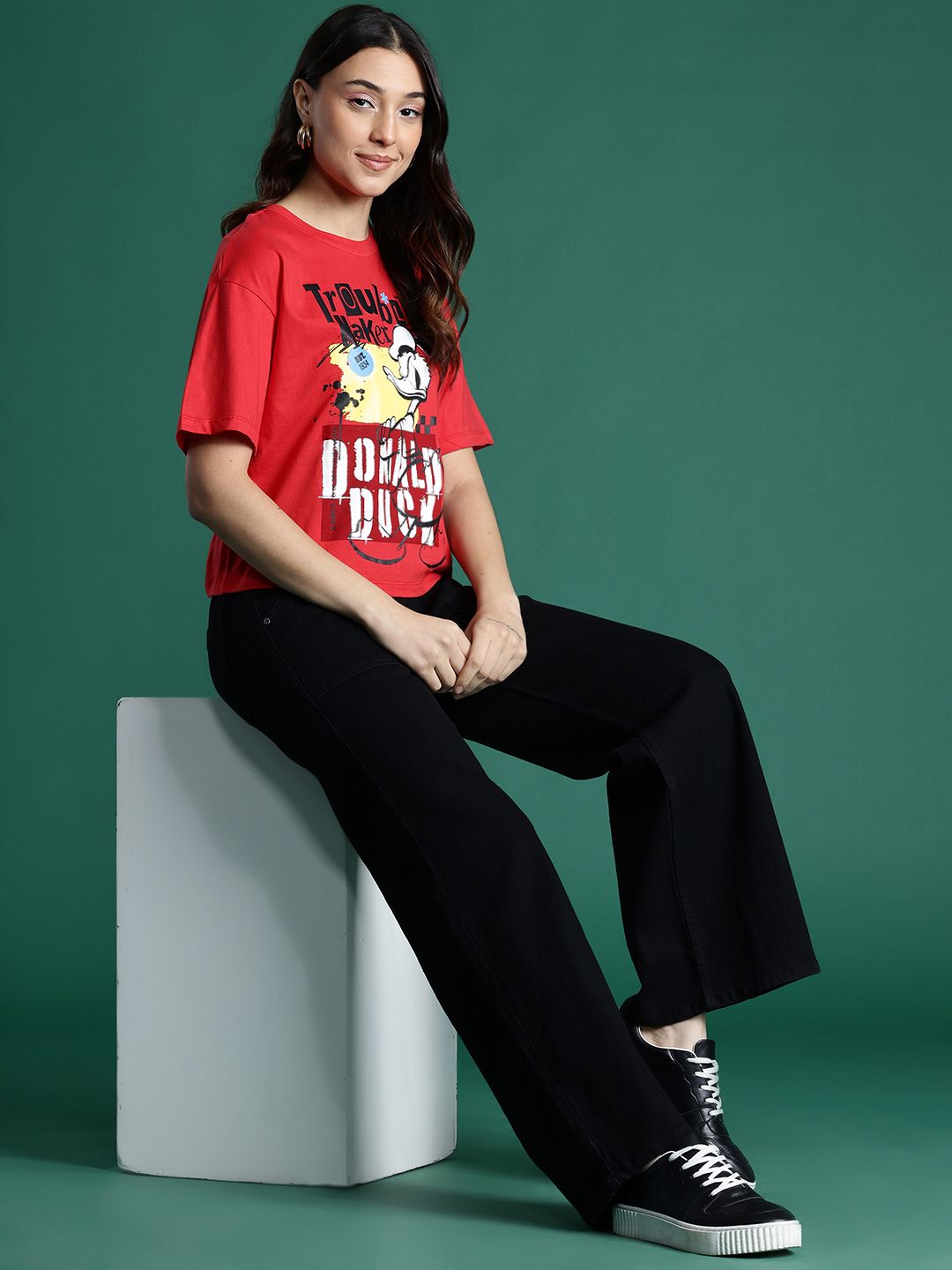 DressBerry Typography Printed Drop-Shoulder Sleeves Pure Cotton T-shirt