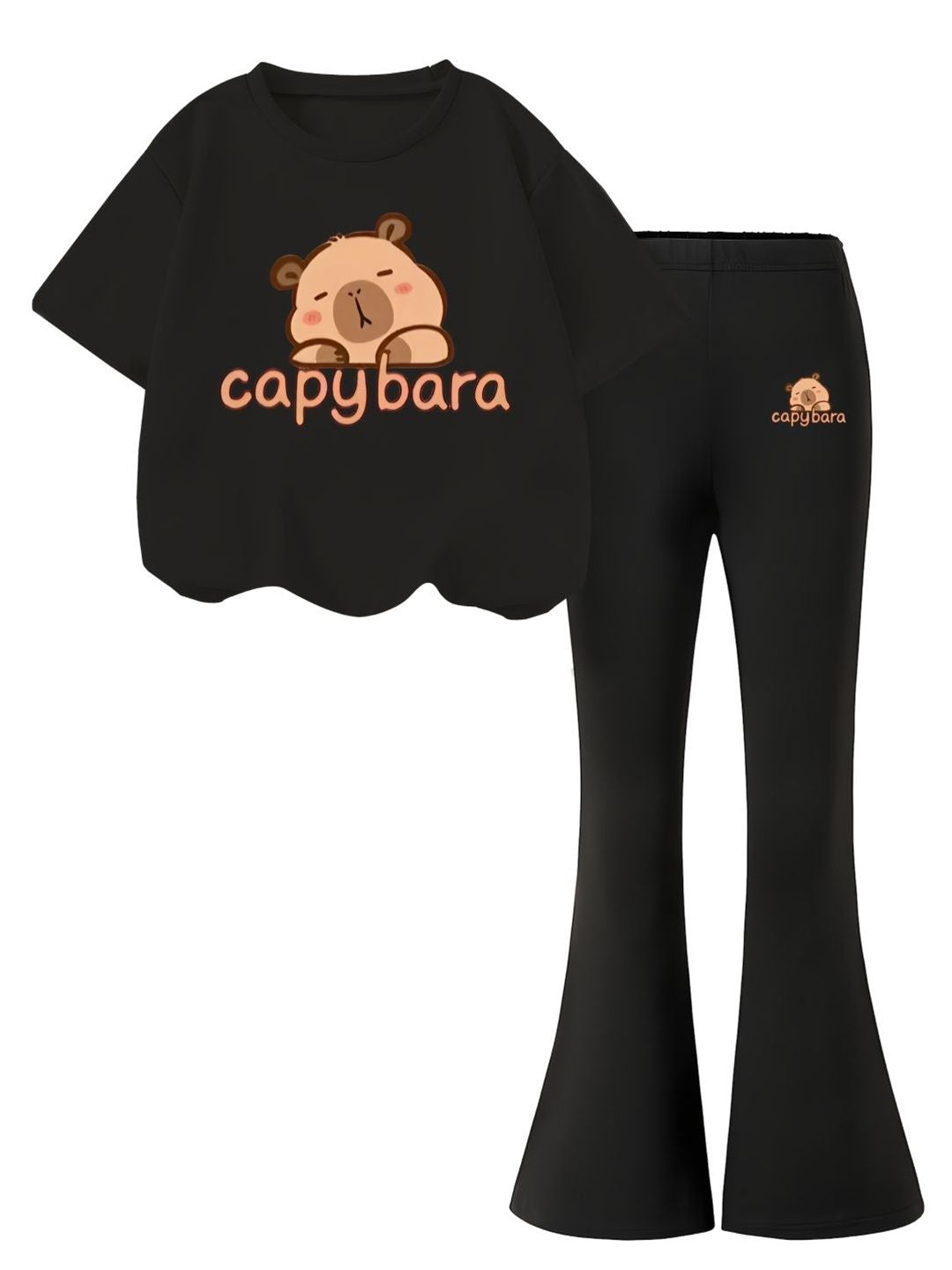 YK Girls Printed Round Neck T-shirt With Trousers