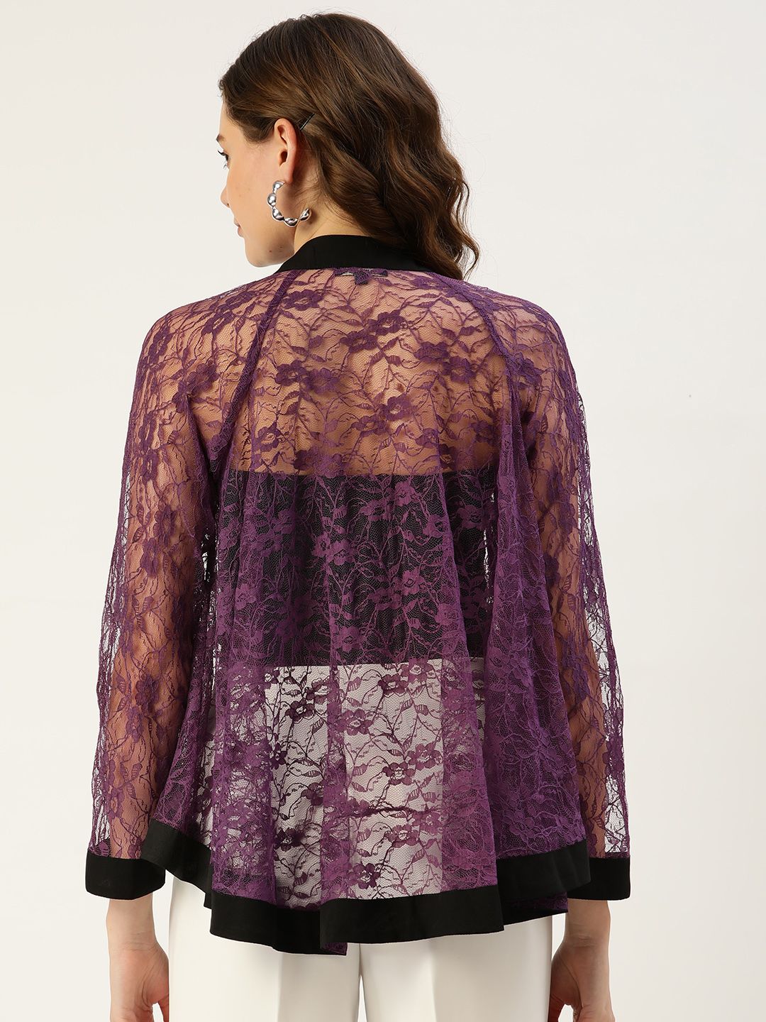 Antheaa Women Purple Laced Shrug