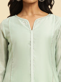 W Green Round Neck Gotta Patti A-Line Kurta