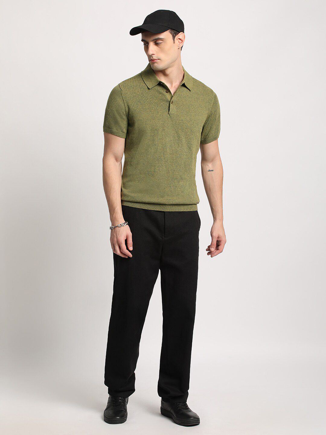 THE BEAR HOUSE Men Solid Regular Fit Cotton Polo Collar T-Shirt