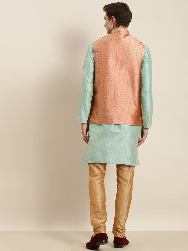 SOJANYA Kurta Belang Hijau Laut Lelaki dengan Jaket Churidar & Nehru