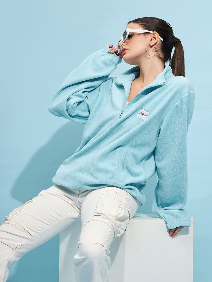 STREET 9 Blue Mock Collar Oversized Sweatshirt