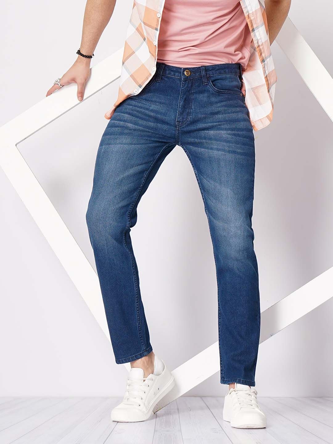 The Indian Garage Co Men Navy Blue Slim Fit Low-Rise Clean Look Stretchable Jeans