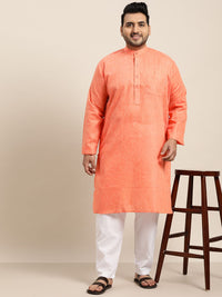 SOJANYA PLUS Lelaki Rekaan Tenun Oren Dobby Straight Kurta
