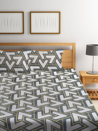 KLOTTHE White Geometric Polycotton 300 TC Dilengkapi Cadar King Halus dengan 2 Sarung Bantal-250 x 225 cm
