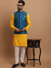 SOJANYA Motif Etnik Bersulam Kurta Kapas Tulen Biasa dengan Jaket Churidar & Nehru
