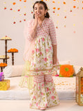 pspeaches Girls Floral Printed Angrakha Pure Cotton A-line Kurta With Sharara & Dupatta