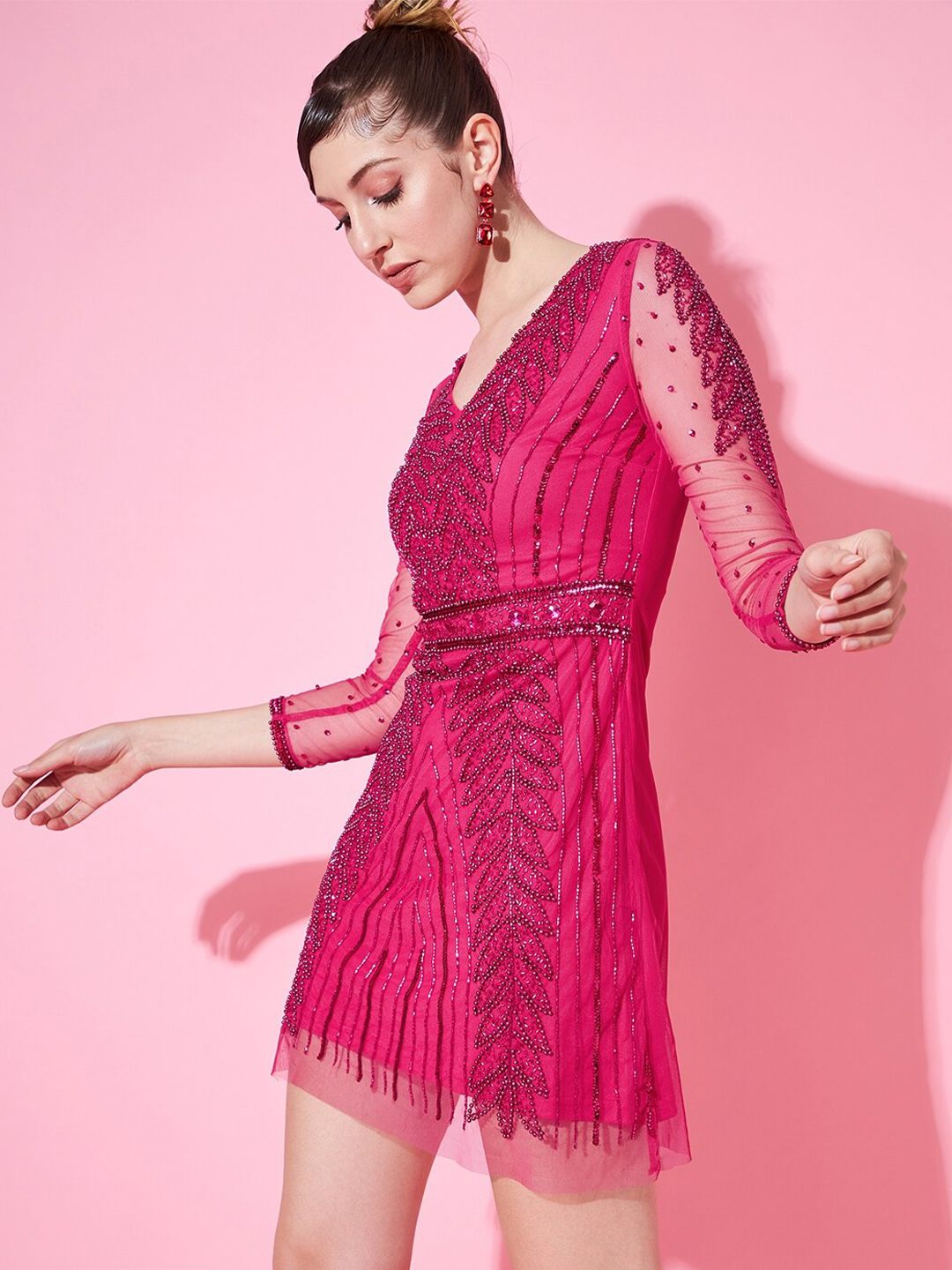 STREET 9 Women Embellished Net Sheath Mini Dress
