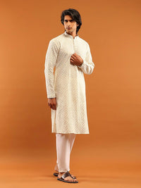 House of Chikankari Men Cream Cotton Sulam Kurta