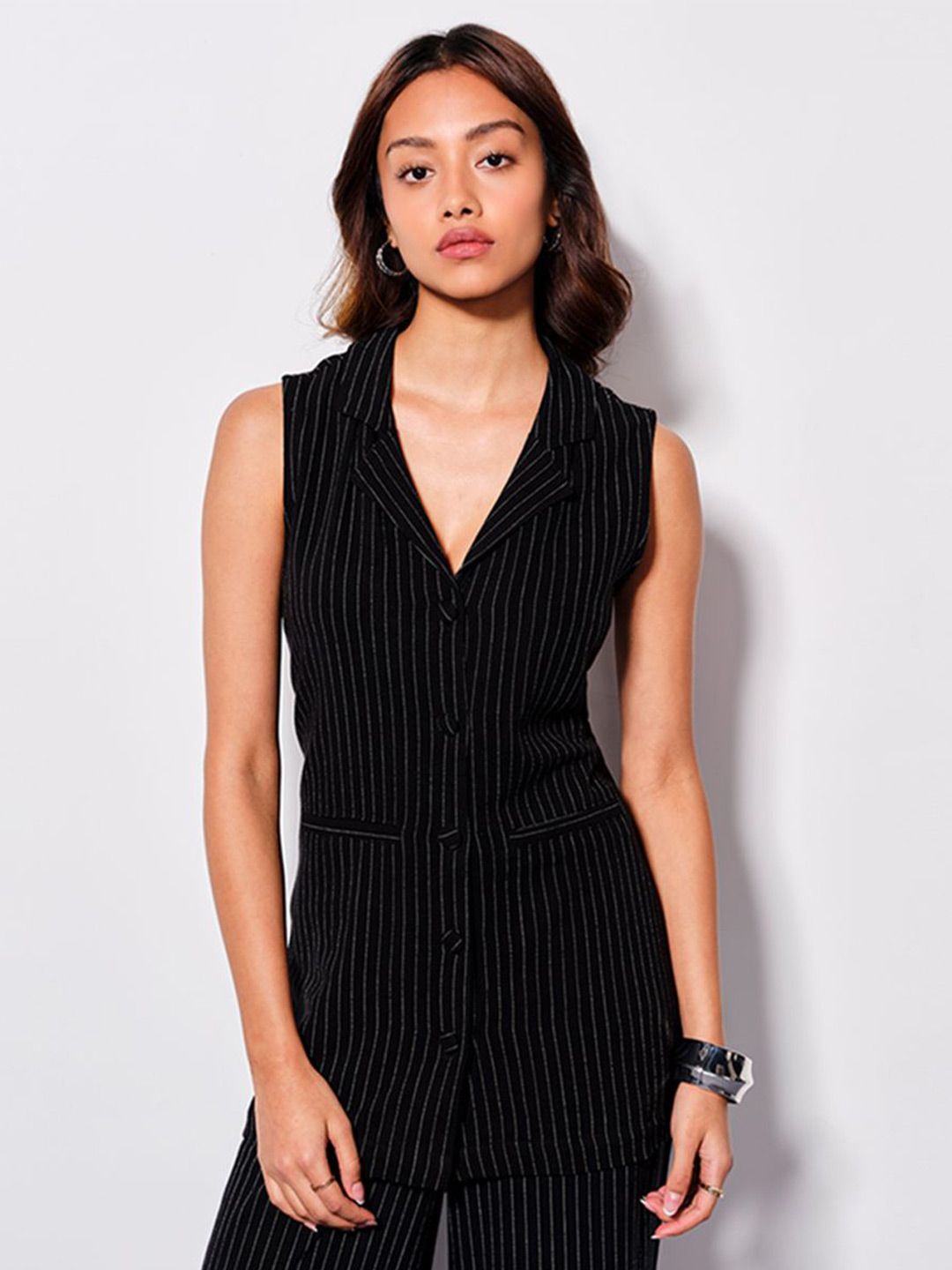 AND Striped Linen Wrap Top