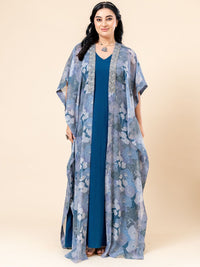 Mamicha Women Print Round Neck Kimono Sleeves Kaftan Maxi Dress