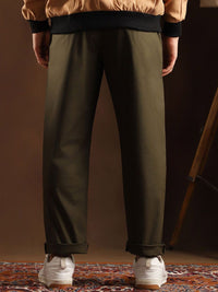 Campus Sutra Men Comfort Pleated Cotton Chino Trousers