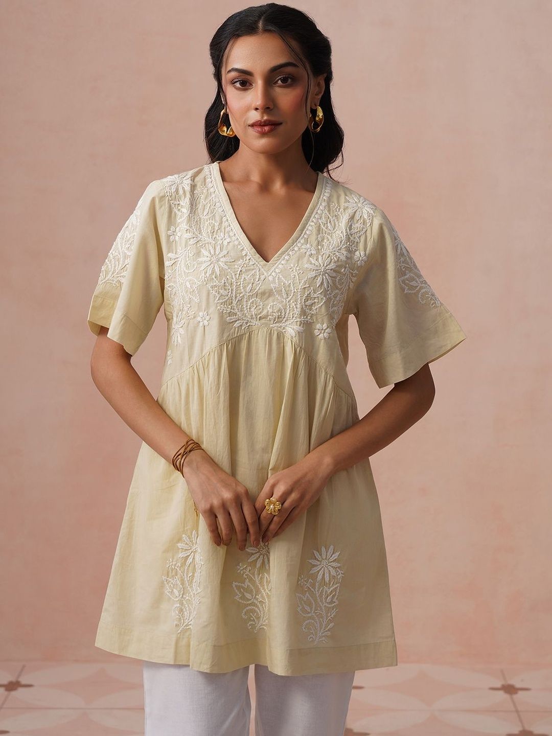 House of Chikankari Women Ethnic Motifs Embroidered Flared Sleeves Chikankari Kurta
