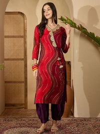Kalini Wanita Bandhani bersulam v-neck kurta