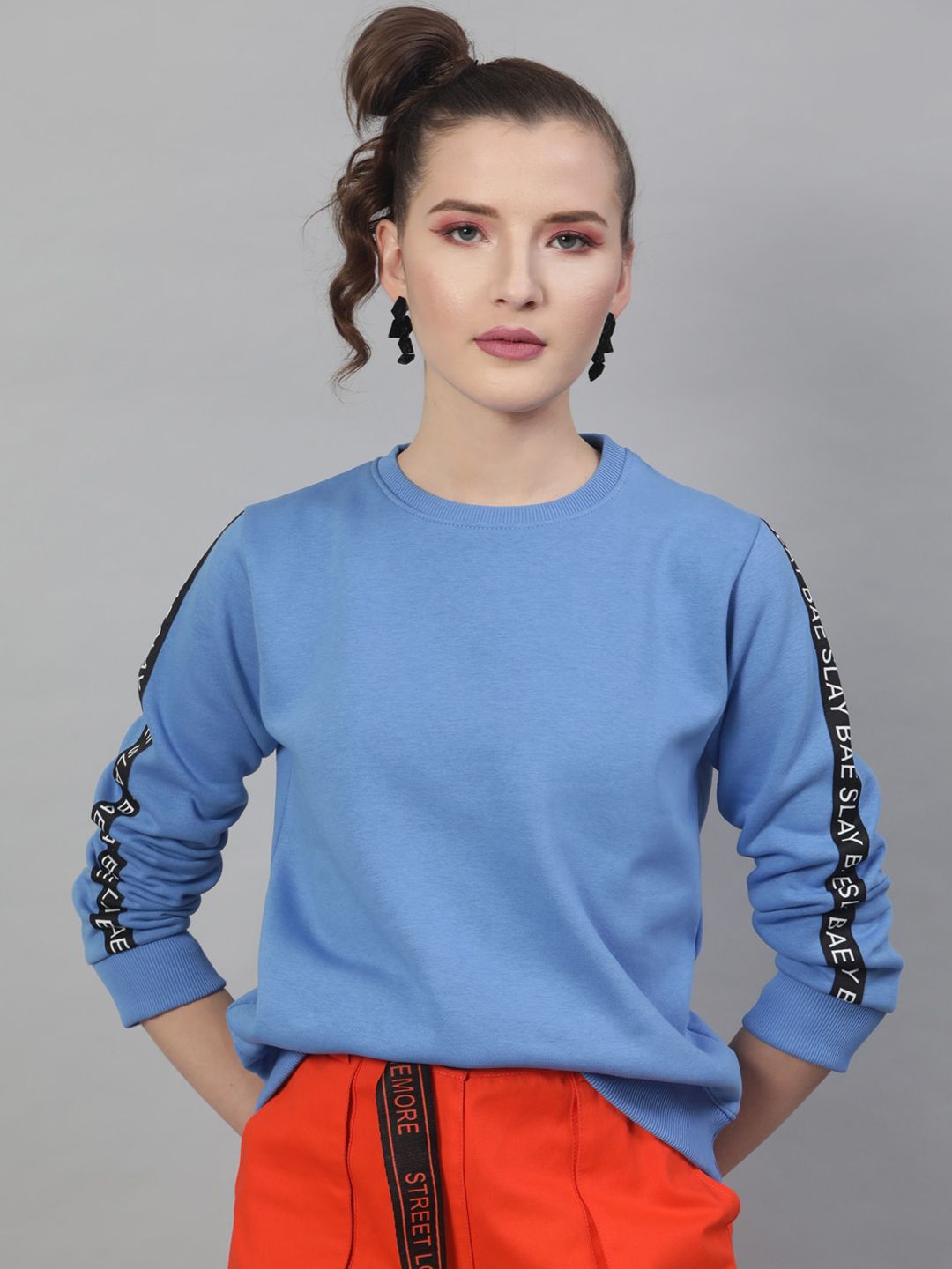 STREET 9 Women Blue Solid Sweatshirt