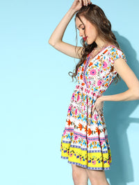 Berrylush Floral Print Crepe A-Line Wrap Dress