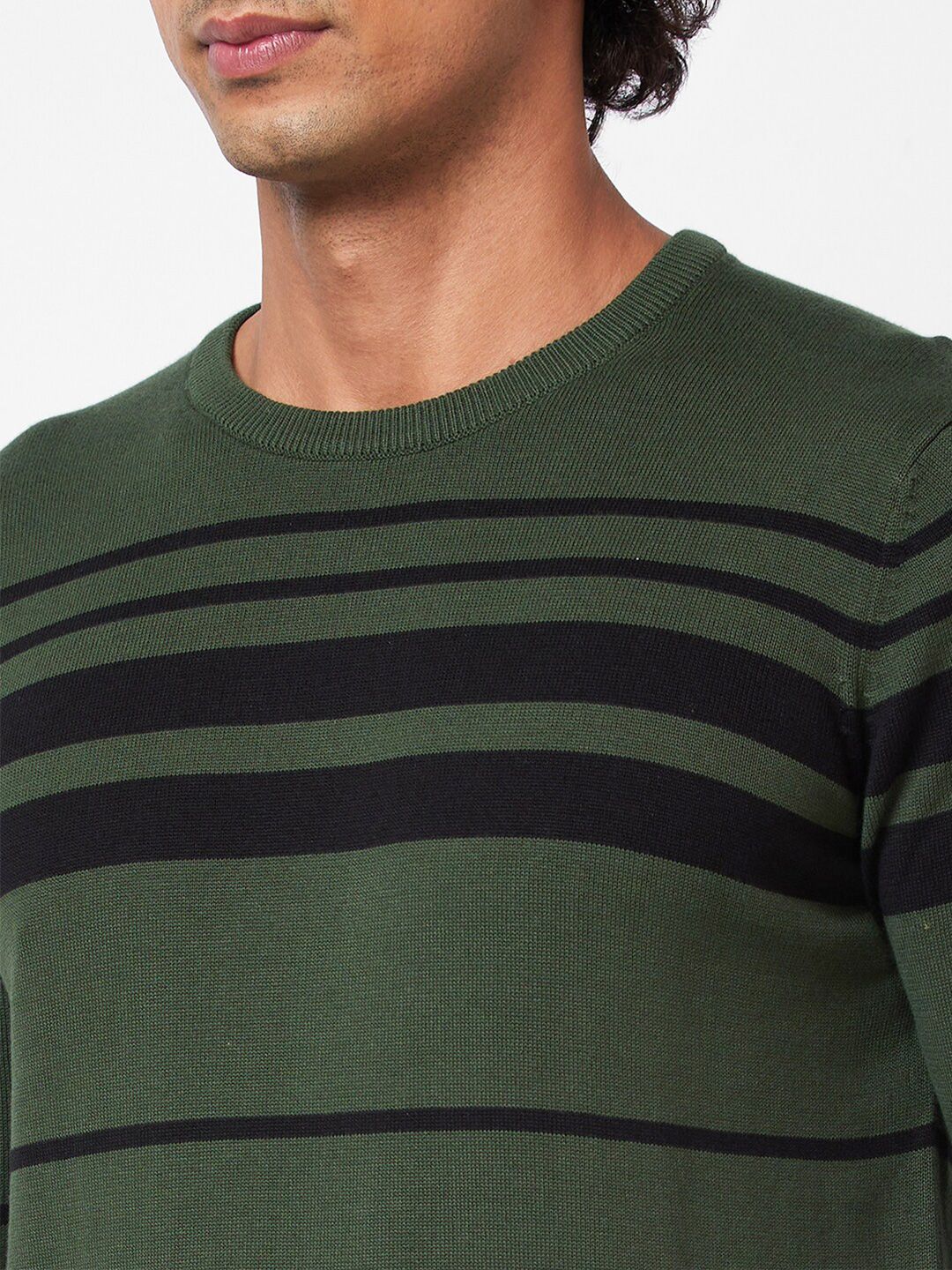 SPYKAR Striped Ribbed Cotton Pullover Sweater