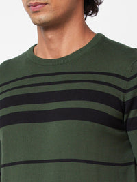 SPYKAR Striped Ribbed Cotton Pullover Sweater