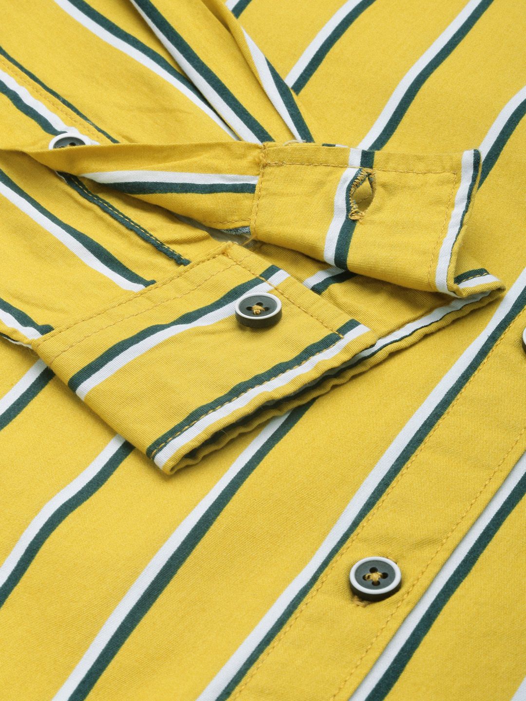 The Indian Garage Co Men Mustard Yellow & Green Striped Cotton Casual Shirt