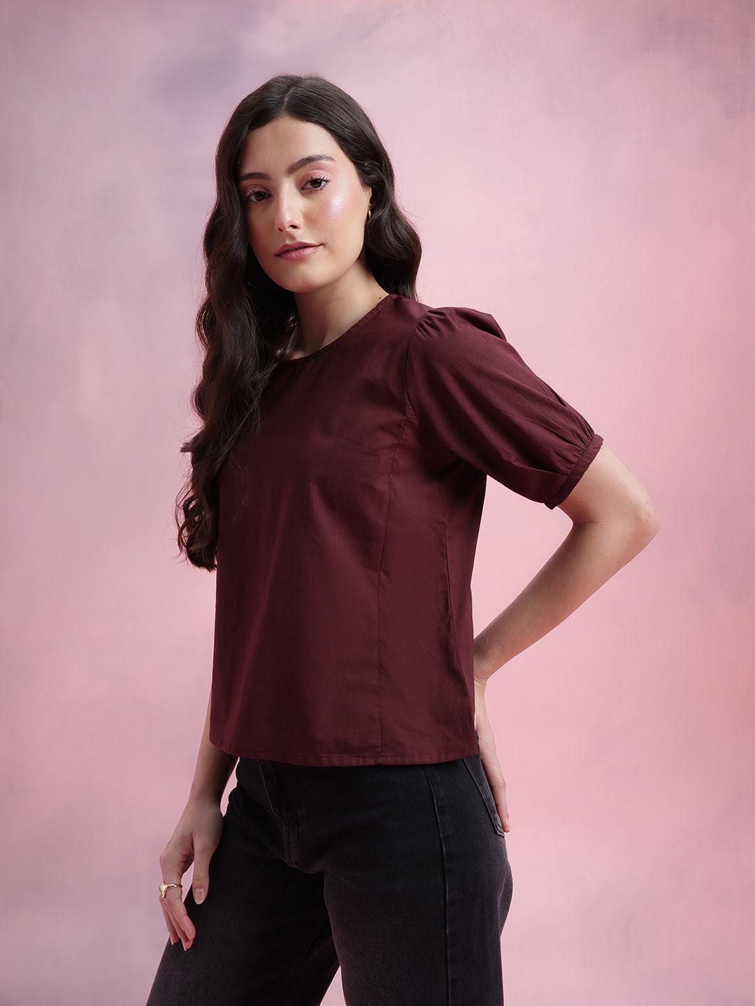 DressBerry Puff Sleeves Pure Cotton Top