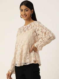 Antheaa Woman Floral Laced Peplum Top