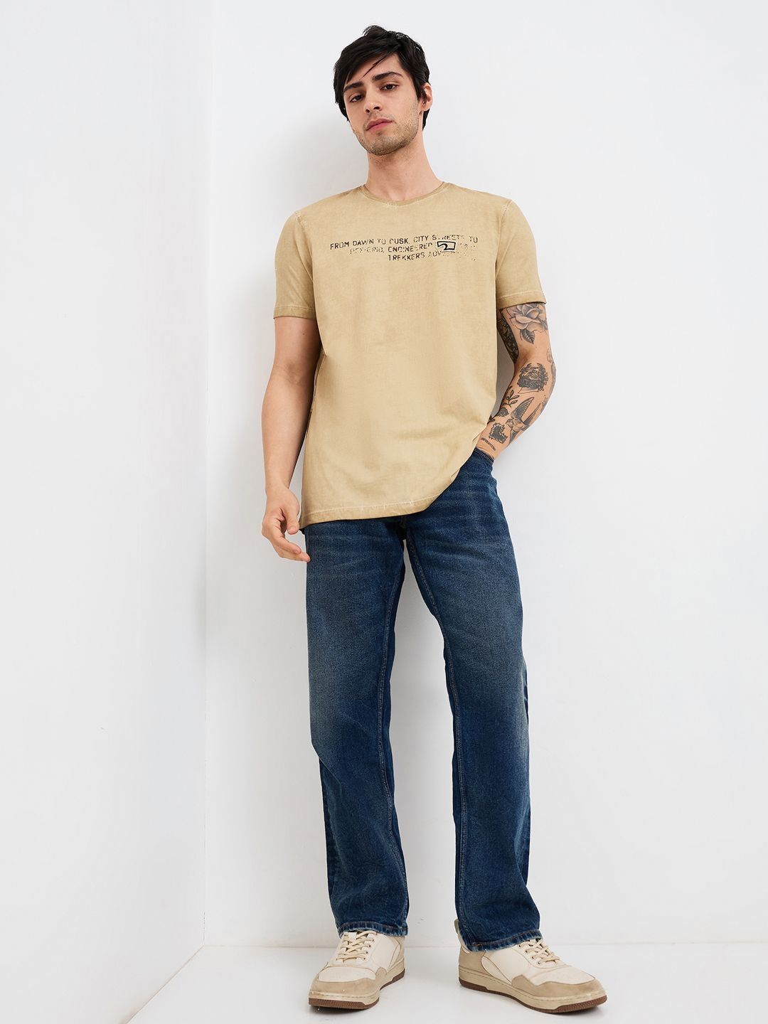 SPYKAR Men Typography Printed Round Neck Cotton Slim Fit T-shirt