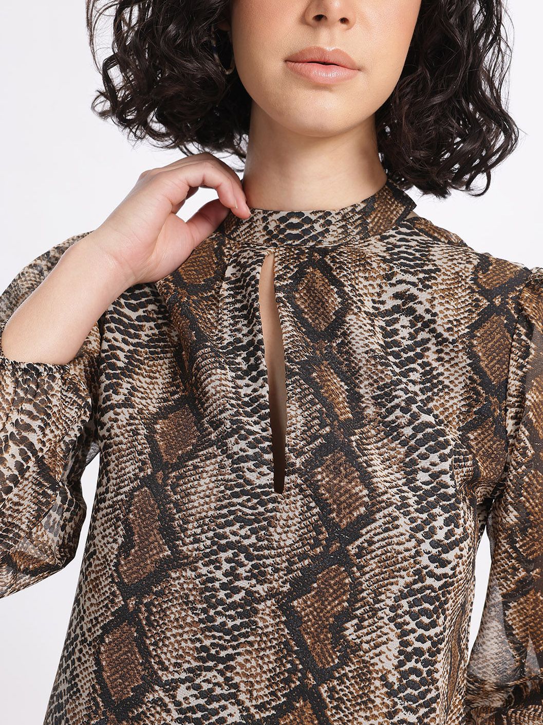 DressBerry Comfort Chic Snake Print Puff Sleeve A-Line Dress