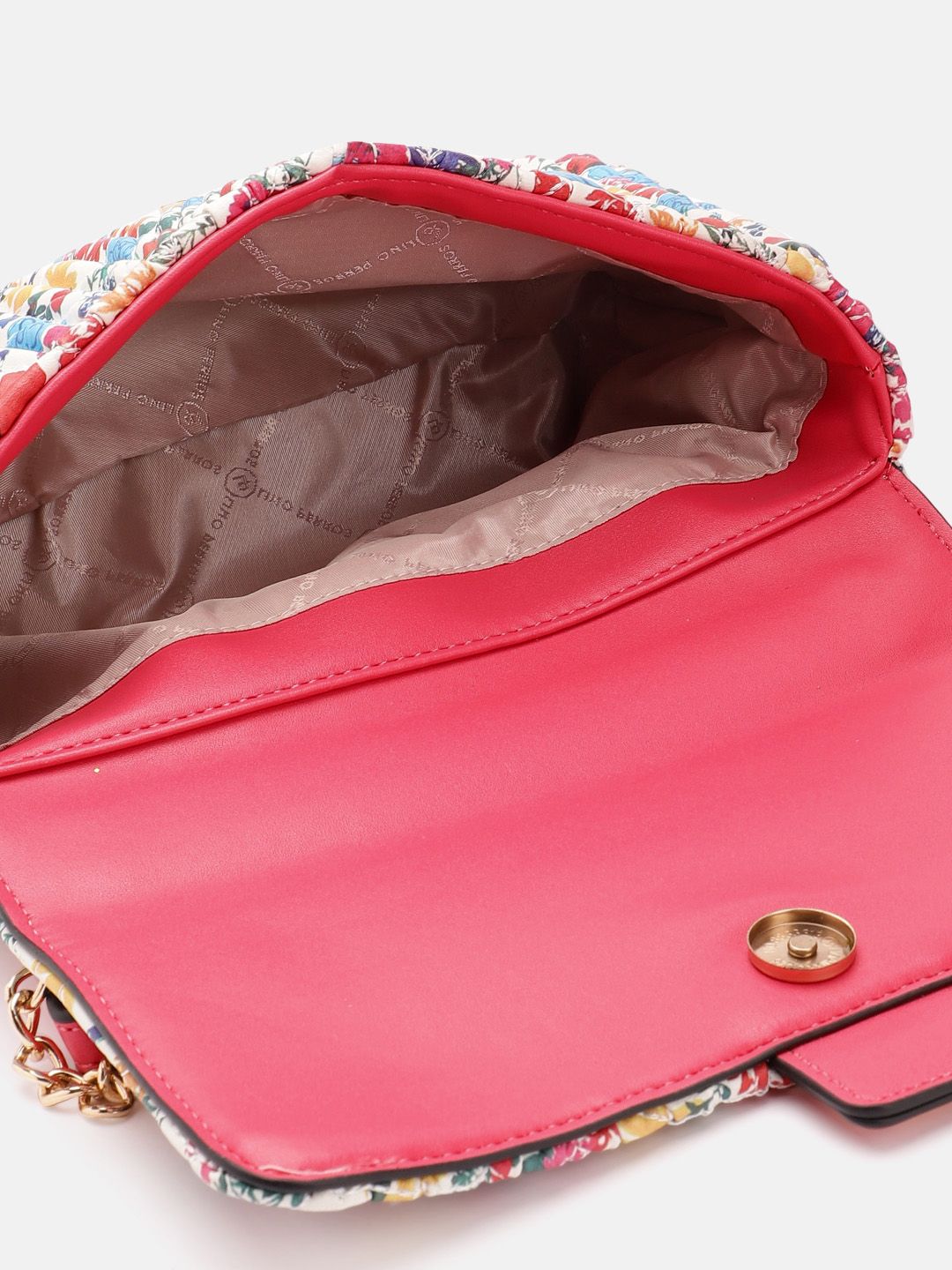 Lino Perros Floral Printed Structured Shoulder Bag With Quilted Detail