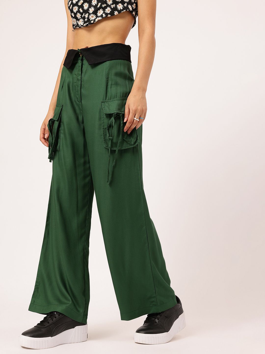 DressBerry Women Tie-Up Pockets Flared Trousers