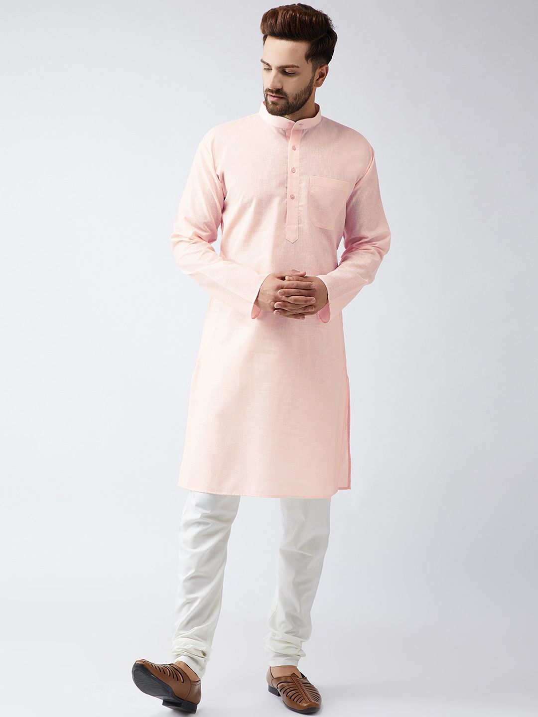SOJANYA Kurta Lurus Pepejal Berwarna Peach Lelaki