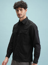 HIGHLANDER Men Black Slim Fit Casual Shirt