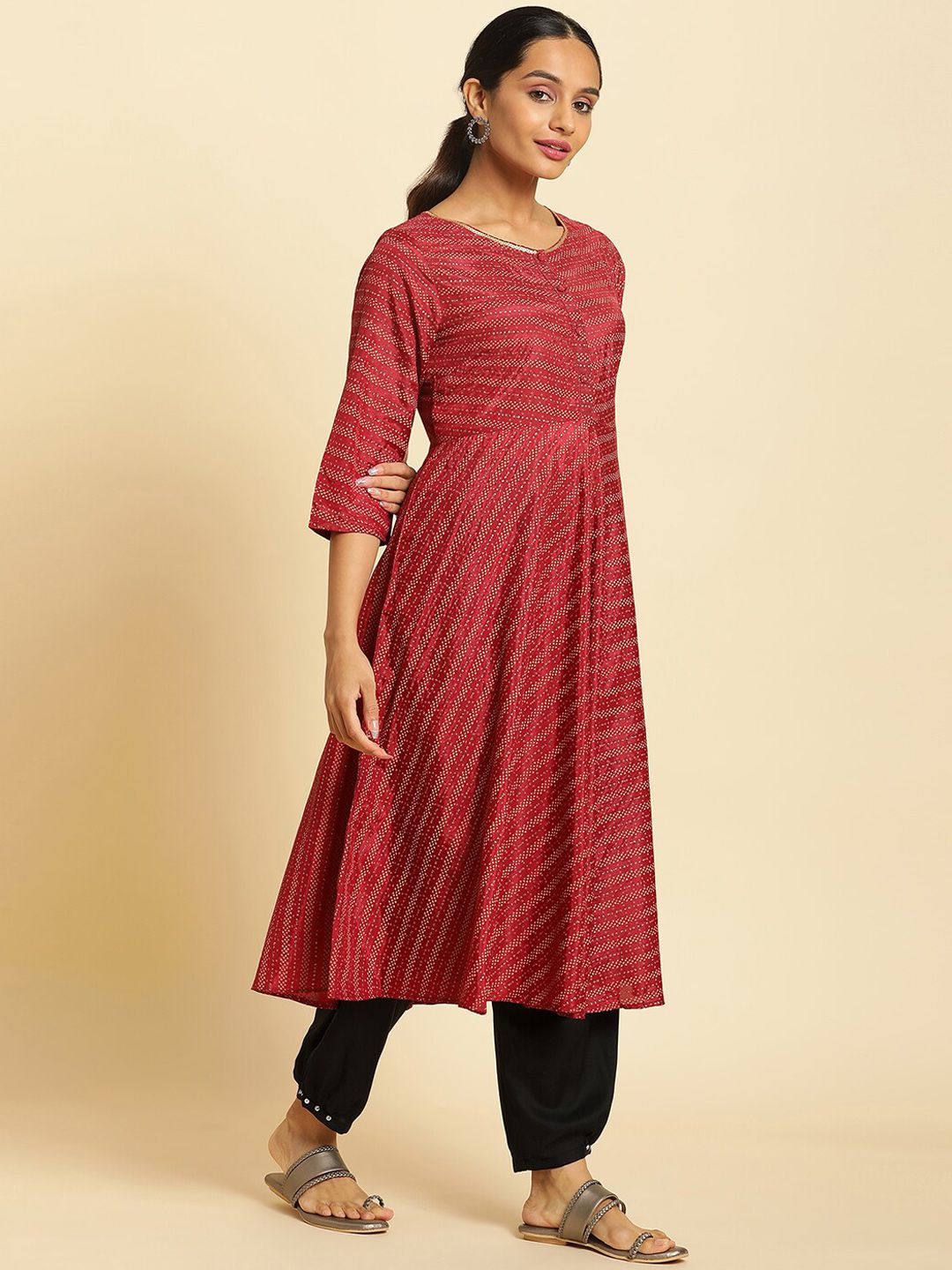 W Abstract Printed Sequinned Details Anarkali Kurta