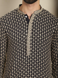 Anouk Geometric Printed Kolar Mandarin Lengan Panjang Kapas Kurta Labuci