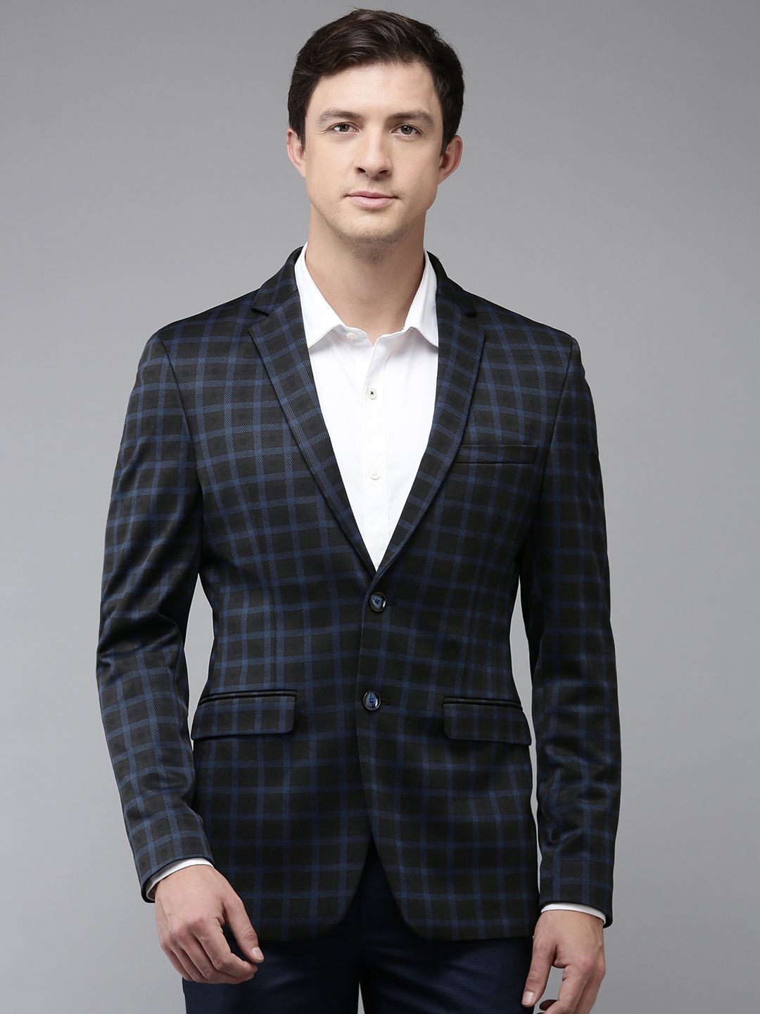 Park Avenue Checked Notched Lapel Slim Fit Single Breasted Formal Blazer