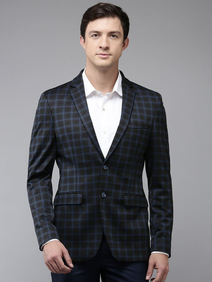 Park Avenue Checked Notched Lapel Slim Fit Single Breasted Formal Blazer