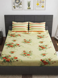 Story@home Ventura Orange Cream-Coloured 144 TC Cotton Queen Bedsheet 2 Pillow Covers