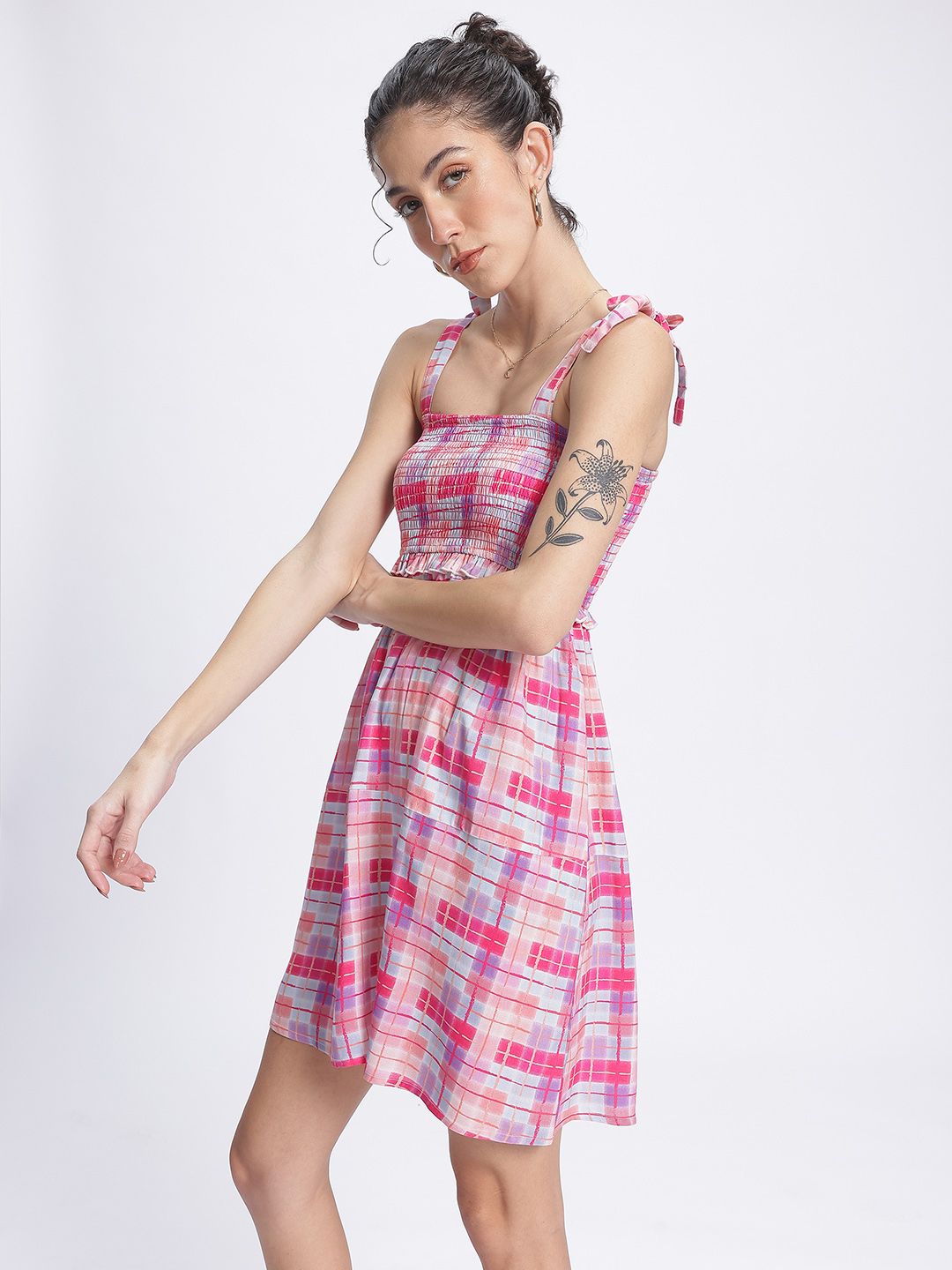 DressBerry Sweet Serenity Checked Smocked A-Line Dress