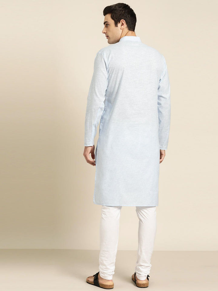 SOJANYA Men Blue & White Striped Straight Kurta