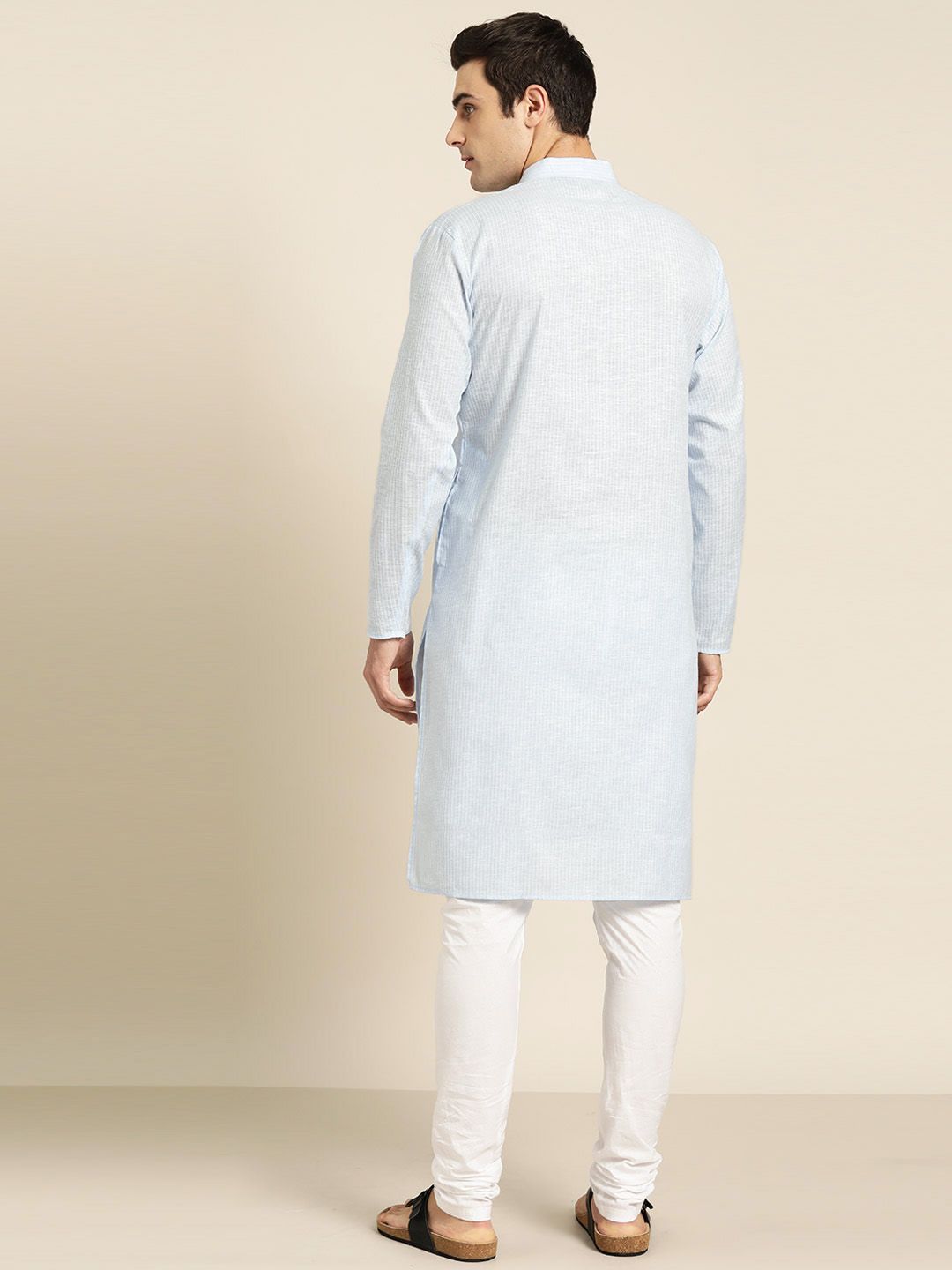 SOJANYA Men Blue & White Striped Straight Kurta