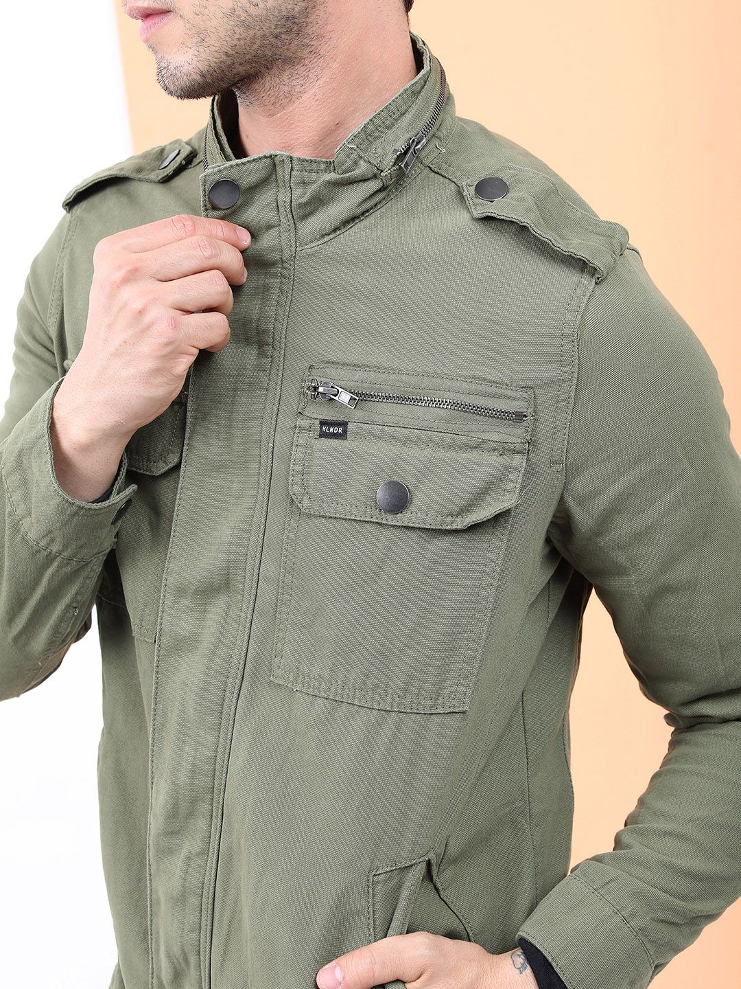 HIGHLANDER Men Olive Green Capulet Denim Jacket