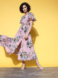 Berrylush Women Pretty Pink Floral Twist & Knot Dress