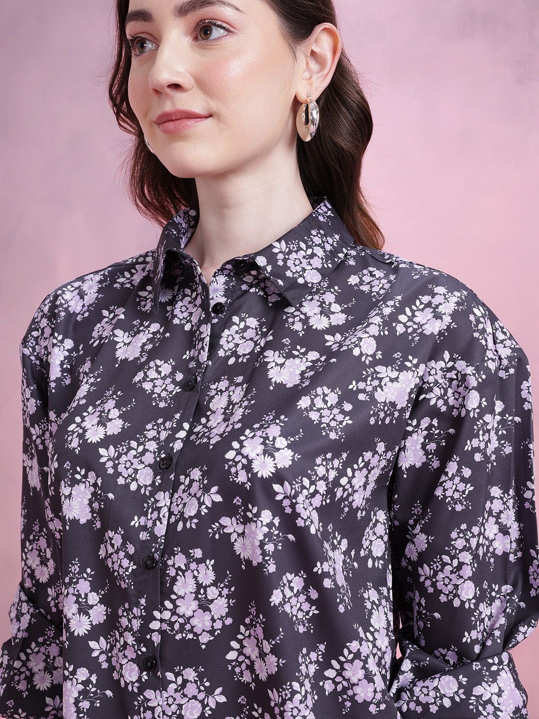 DressBerry Floral Print Spread Collar Casual Shirt