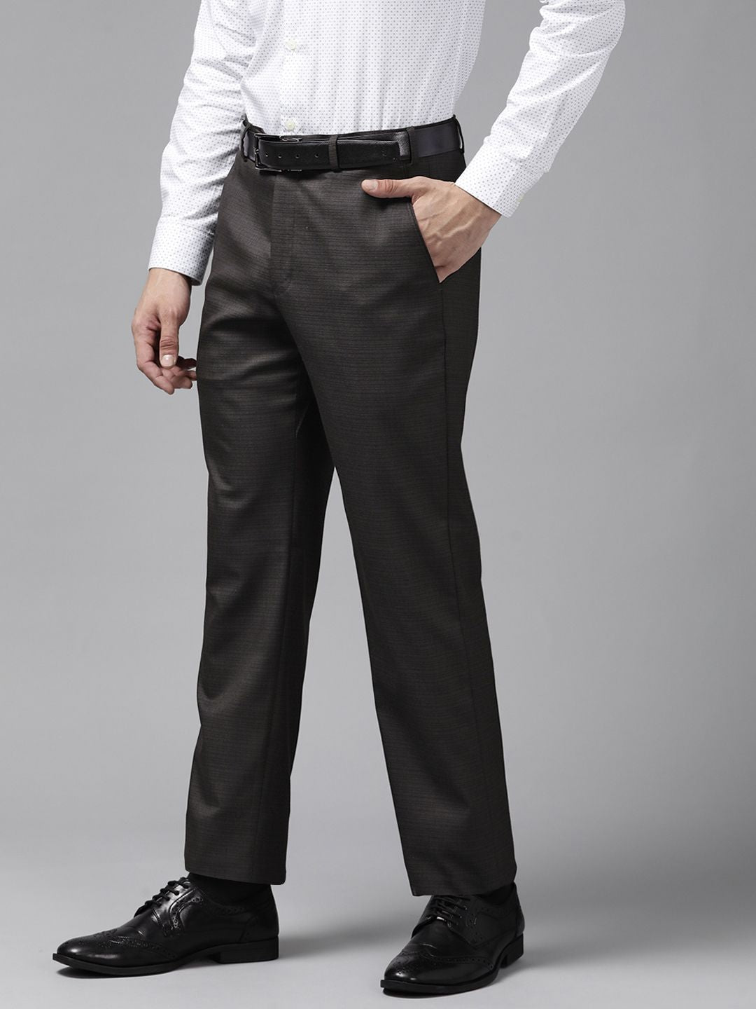 Park Avenue Men Charcoal Black Checked Smart Fit Formal Trousers