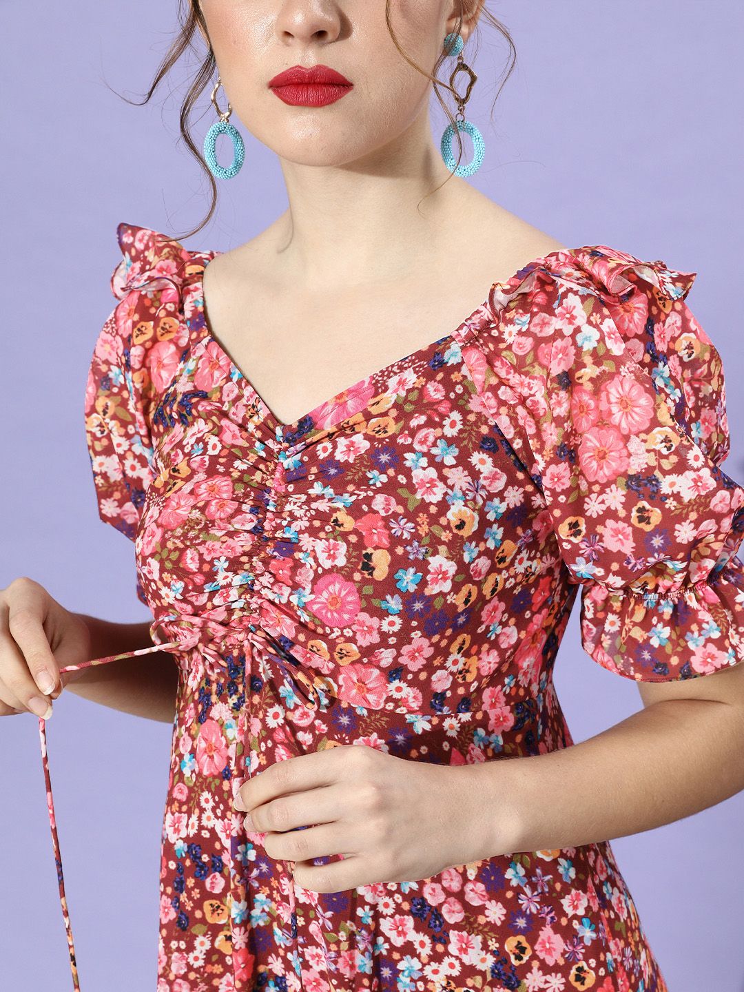 Miss Chase Women Elegant Multi-Coloured Floral Tiered Dress