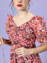 Miss Chase Women Elegant Multi-Coloured Floral Tiered Dress