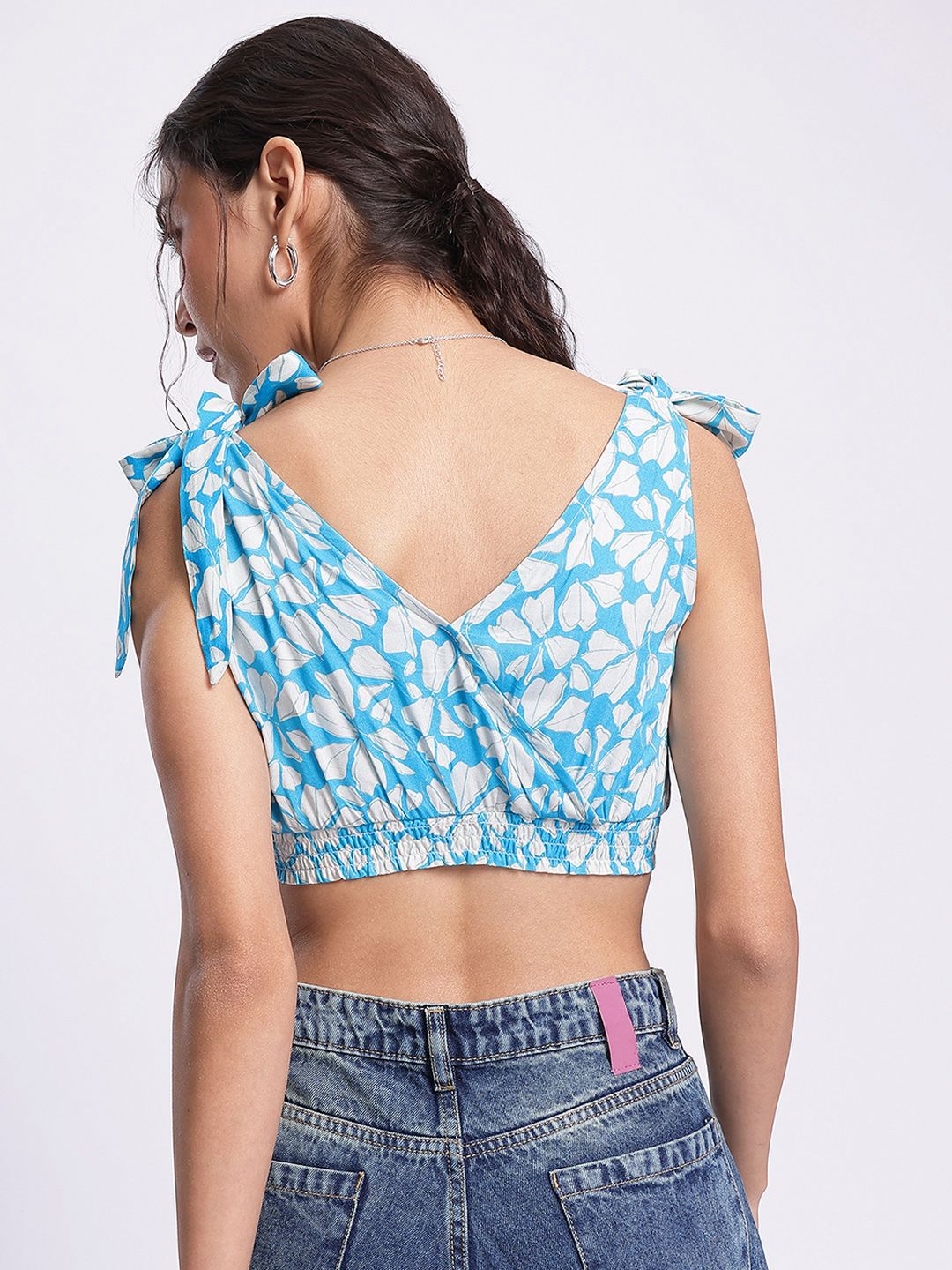 DressBerry Floral Frenzy Tie-Up Detail Smocked Crop Top