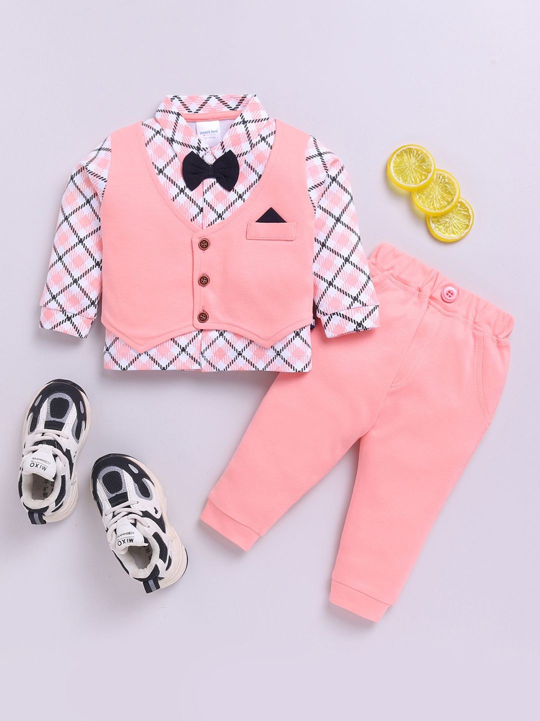 Moms Love Infant Boys Checked Pure Cotton Clothing Set