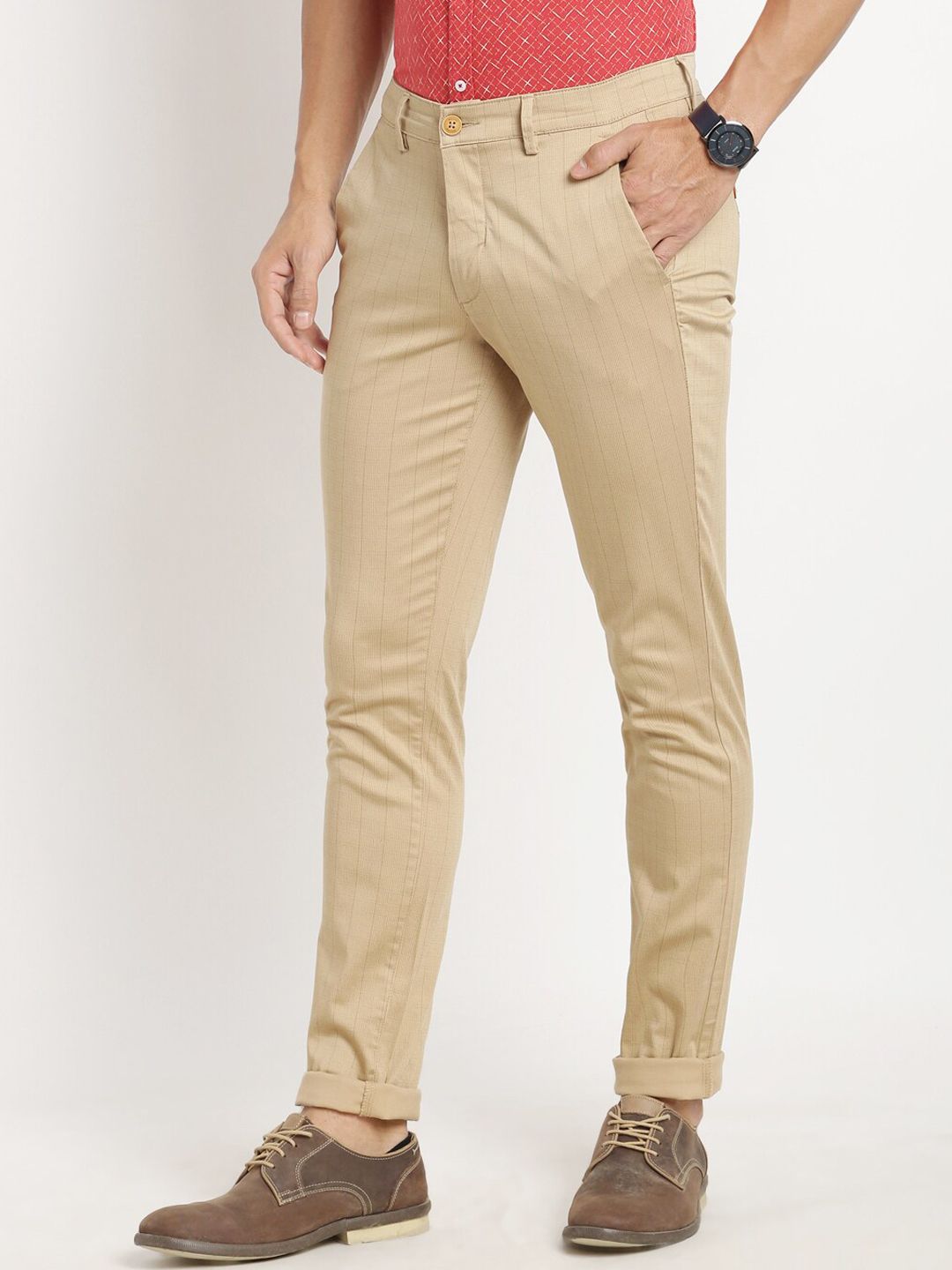 Turtle Men Checked Relaxed Tapered Fit Stretchable Trousers