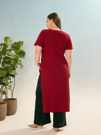 SASSAFRAS Curve Women Solid Ribbed Maxi Longline Top